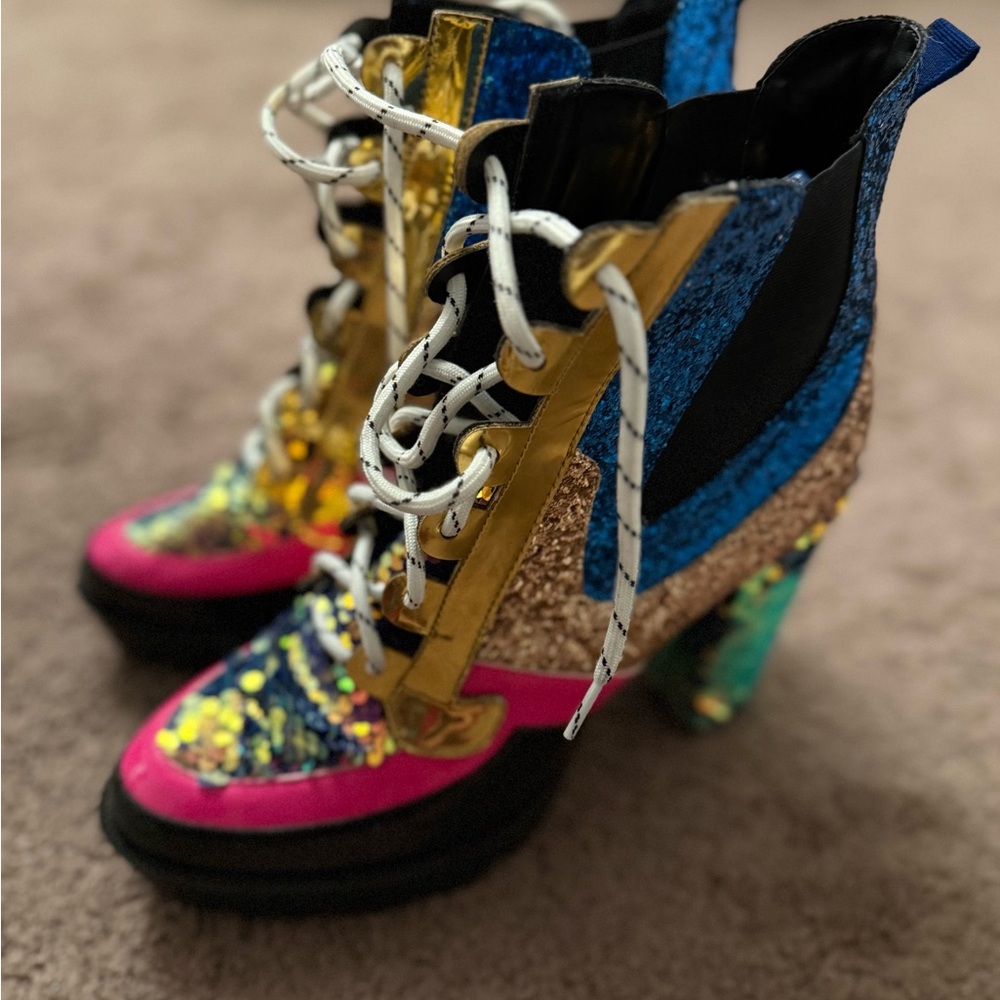 Vibrant Multicolor Lace-Up Sequin Boots